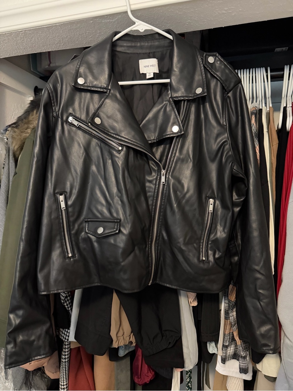 Nine West Black Faux Leather Biker Jacket